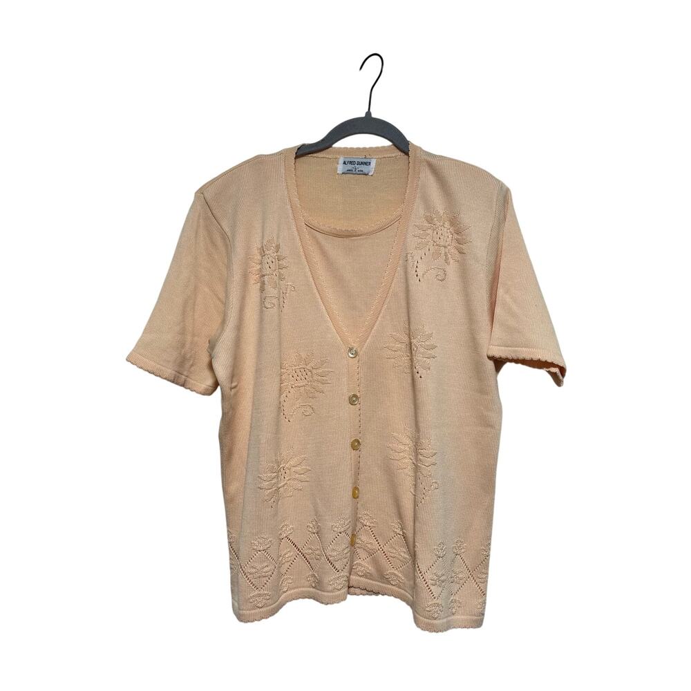 Vintage Alfred Dunner Women's Peach Embroidered Cardigan Top Size L USA - Picture 2 of 8